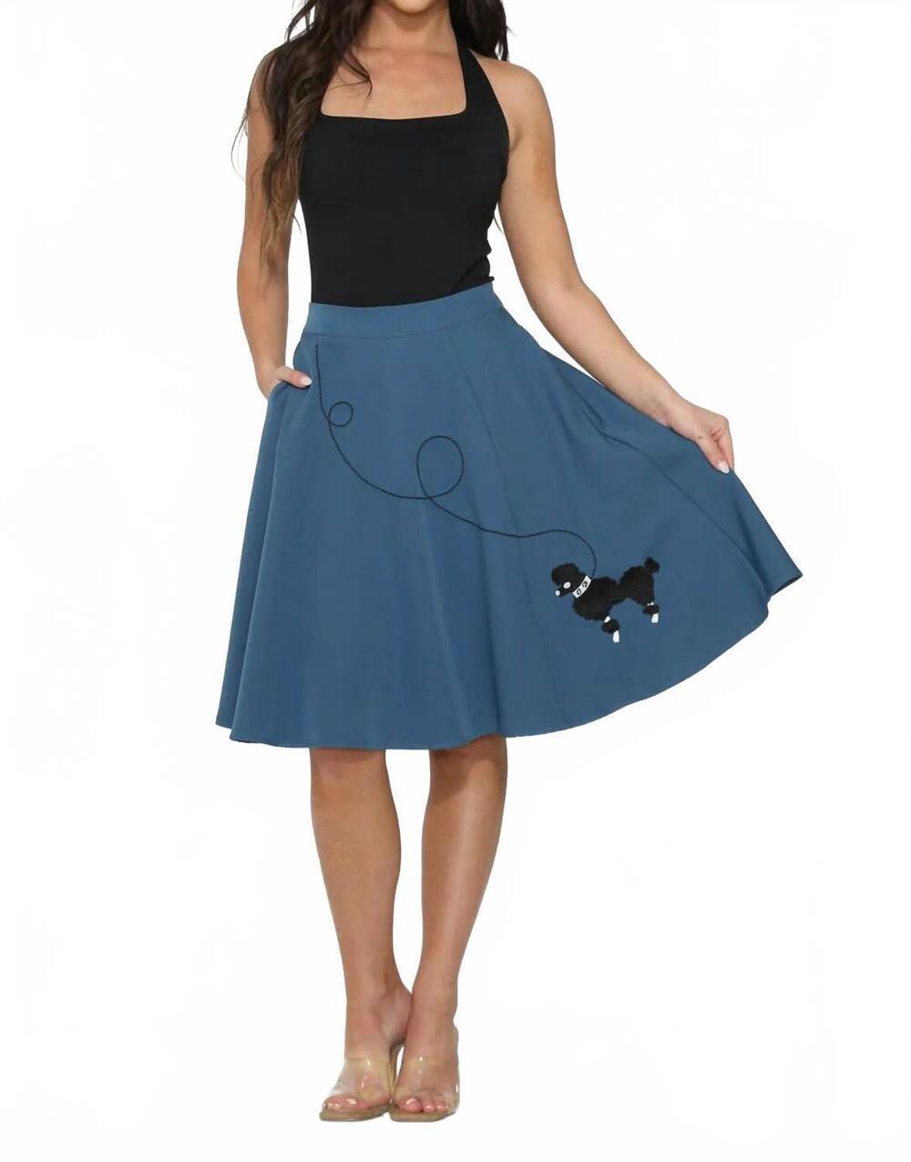 NEW ORCHID BLOOM embroidered poodle swing skirt in blue